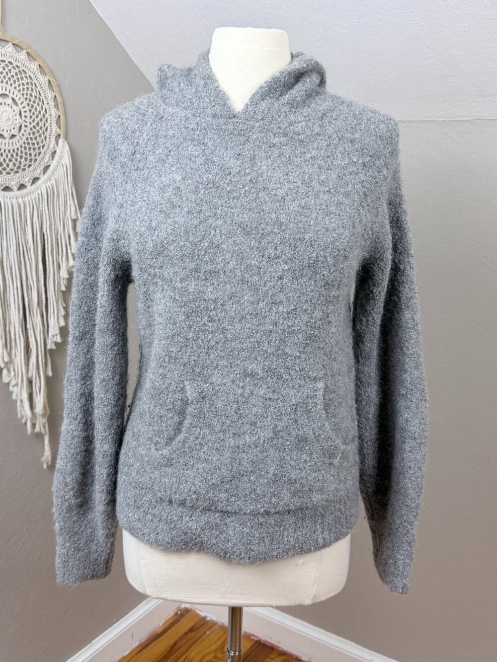 Margaret O'Leary Grey Alpaca Blend Knit Pullover Hoodie Sweater Size S